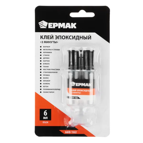 картинка ЕРМАК Клей 3 минуты эпоксидный, бесцветный (смола+отвердитель) 3+3мл, в шприце от магазина Одежда+