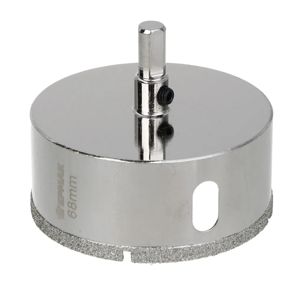 картинка ЕРМАК Коронка алмазная с центрирующим сверлом d 68 мм по керамике и стеклу, Р45, трехгр хвостовик от магазина Одежда+