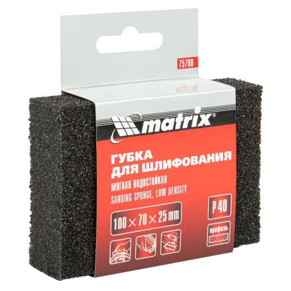 картинка Губка для шлифования, 100 х 70 х 25 мм, мягкая, P 40 Matrix от магазина Одежда+