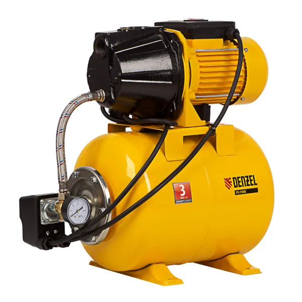 картинка Насосная станция PS1100С, 1100 Вт, 4500 л/ч, ресивер 24 л, подъем 46 м, чугун Denzel от магазина Одежда+