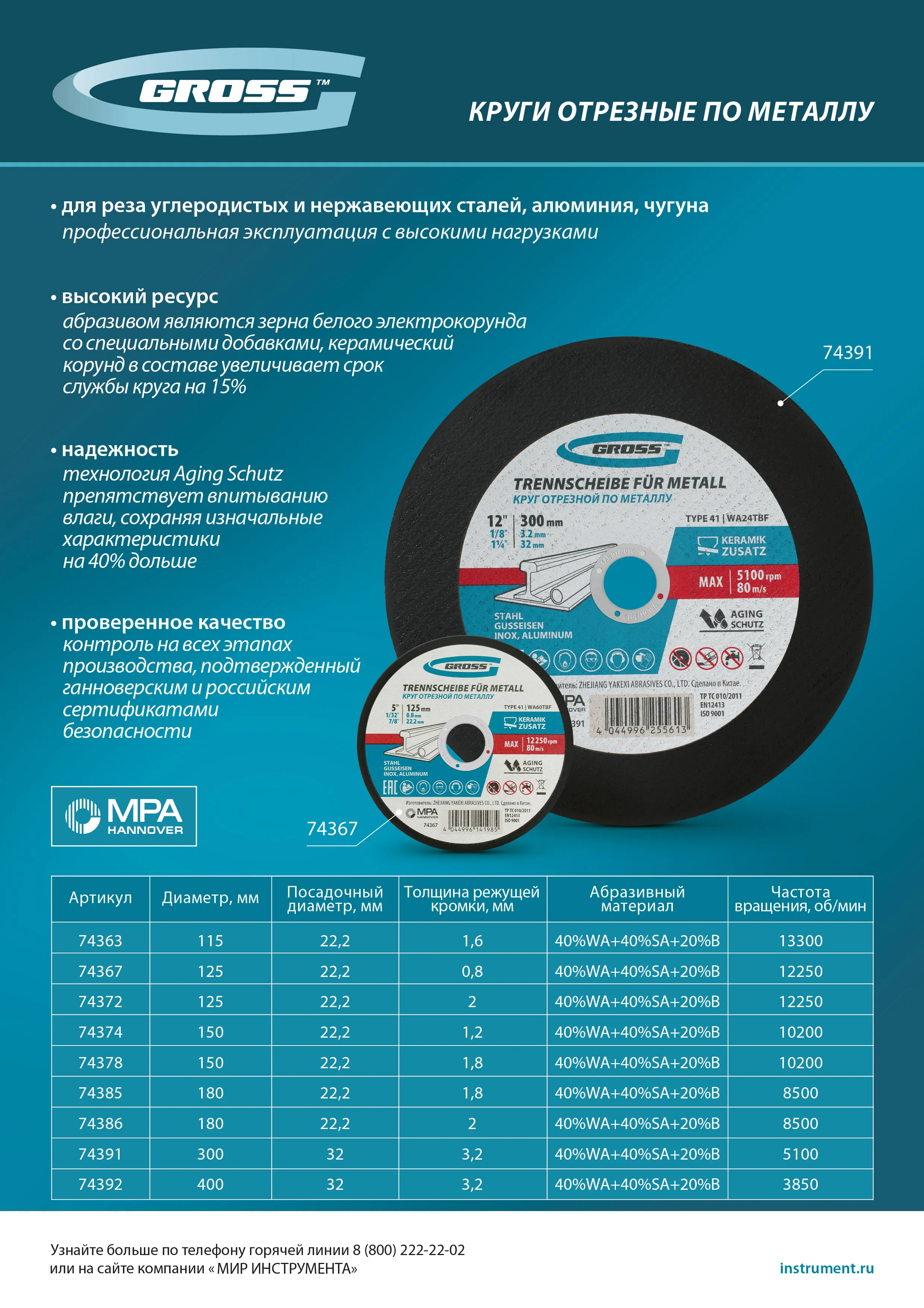 картинка Круг отрезной по металлу, 300 x 3,2 x 32 мм, WA24TBF// Gross от магазина Одежда+