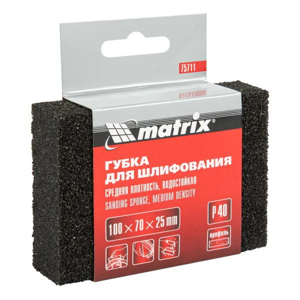 картинка Губка для шлифования, 100 х 70 х 25 мм, средняя плотность, P 40 Matrix от магазина Одежда+