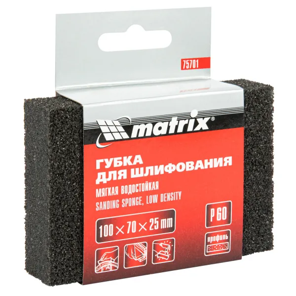 картинка Губка для шлифования, 100 х 70 х 25 мм, мягкая, P 60 Matrix от магазина Одежда+