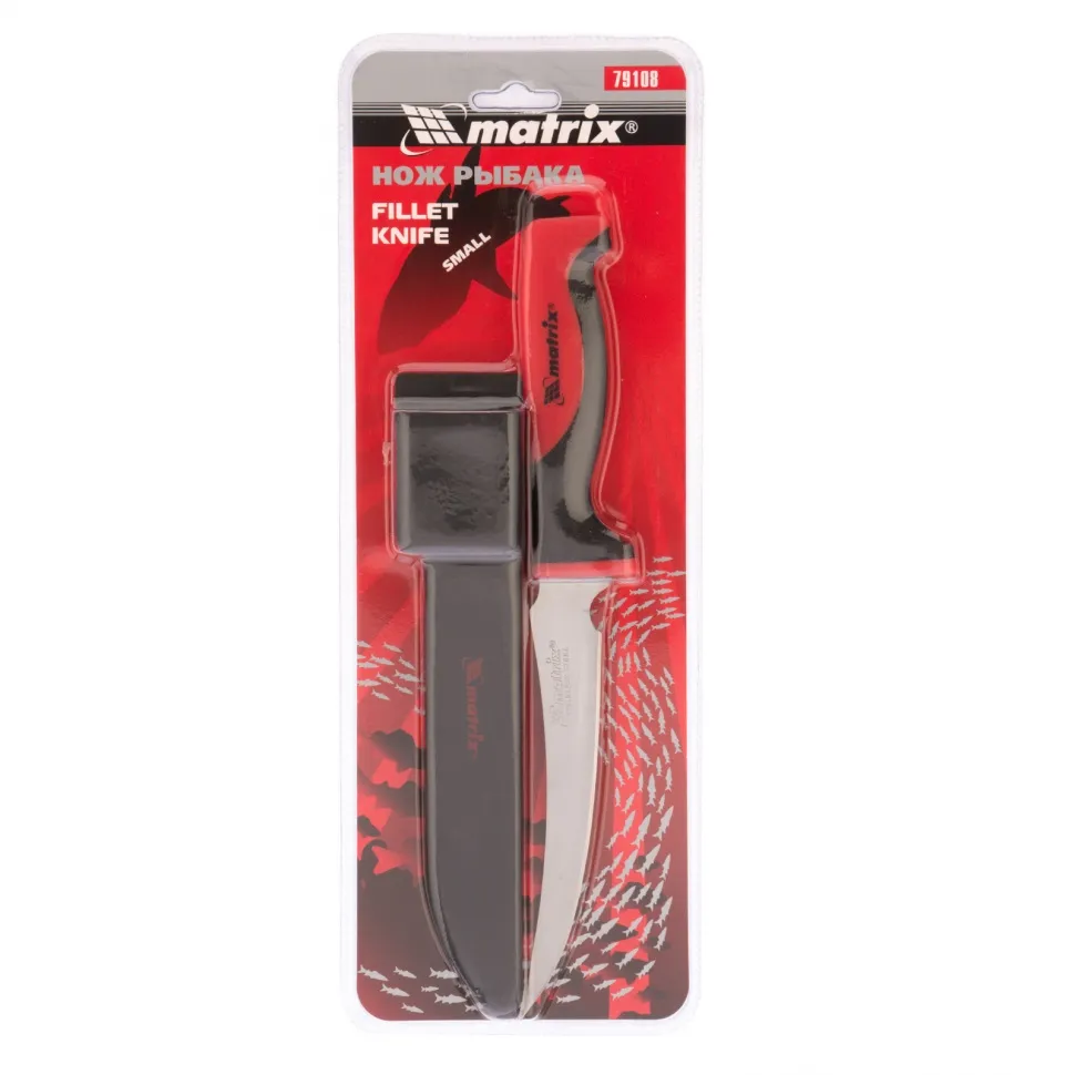 картинка Нож рыбака "FILLET KNIFE" small, 150 мм, двухкомпонентная рукоятка, пластиковые ножны Matrix Kitchen от магазина Одежда+