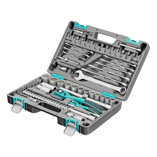 картинка Набор инструментов 1/2", 1/4", CrV, 12 гранные головки, пластиковый кейс, 82 предмета Stels от магазина Одежда+
