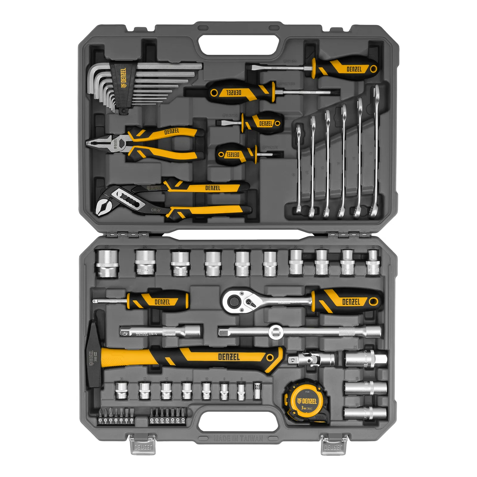 картинка Набор инструментов, 1/2", 1/4", CrV, S2, пластиковый кейс, 64 предмета Denzel от магазина Одежда+