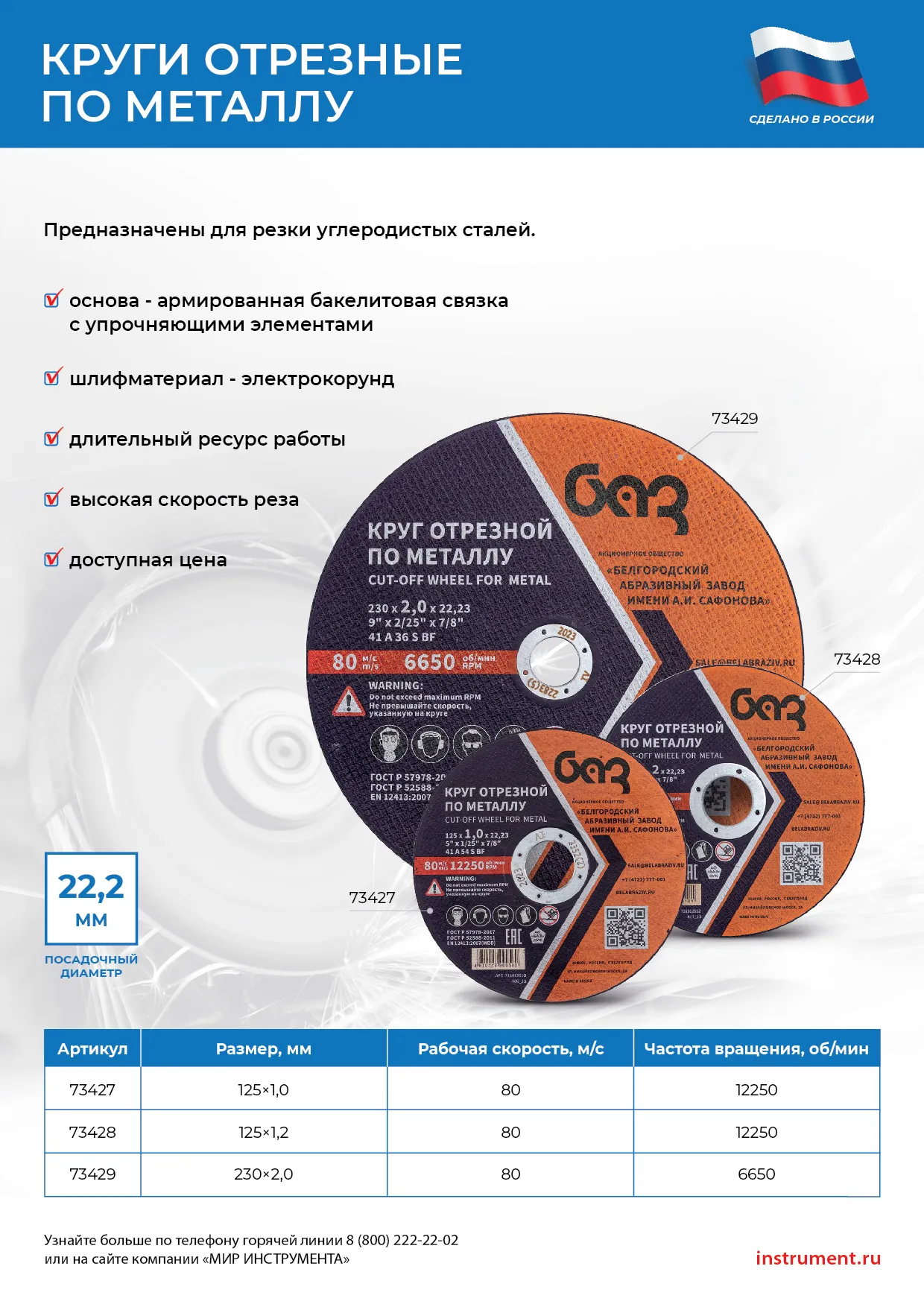 картинка Круг отрезной по металлу, 125 х 1,0 х 22,2 мм (БАЗ) от магазина Одежда+