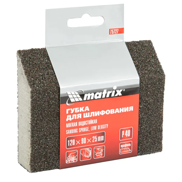 картинка Губка для шлифования, 120 х 90 х 25 мм, трапеция, мягкая, P 40 Matrix от магазина Одежда+