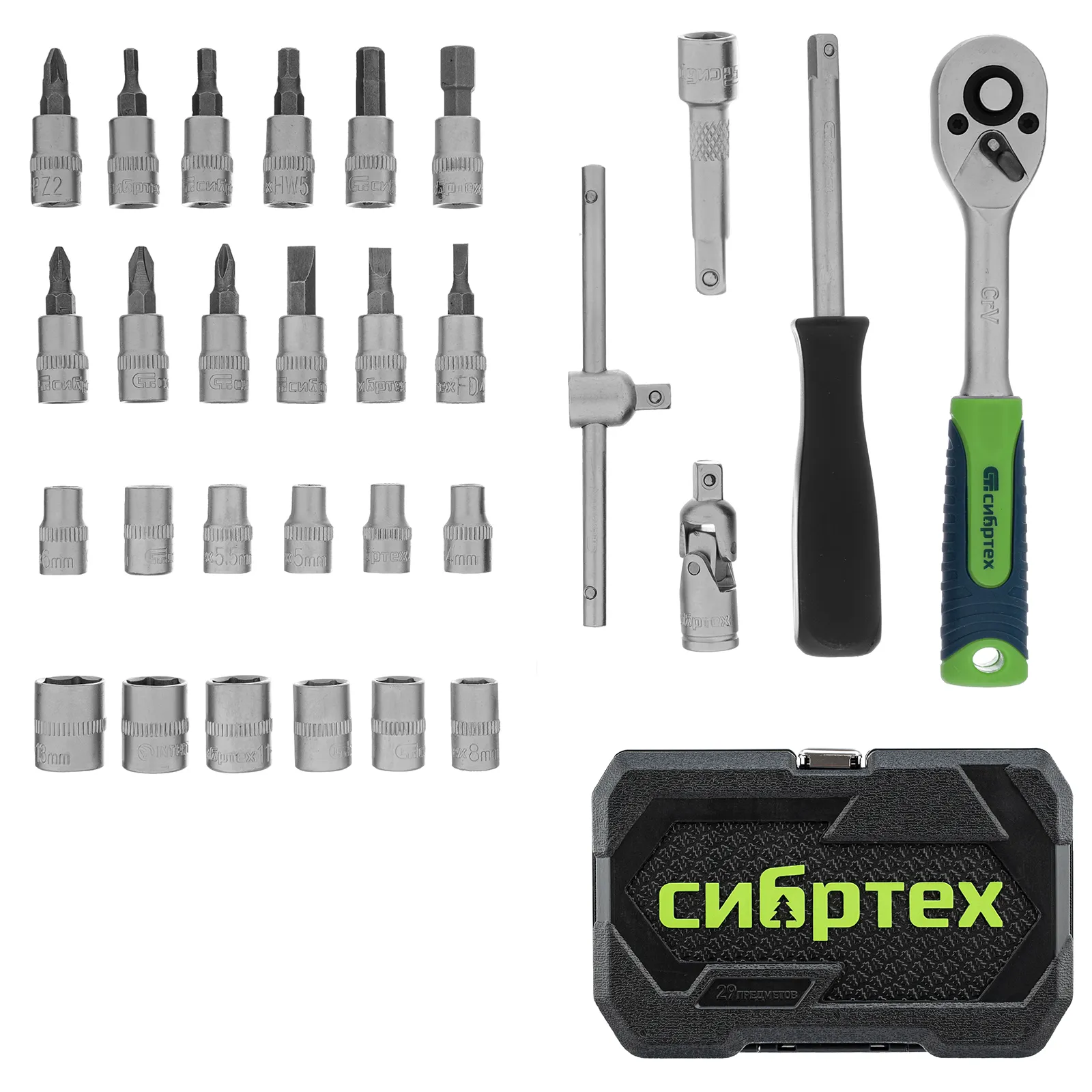 картинка Набор инструментов, 1/4", пластиковый кейс, 29 предметов Сибртех от магазина Одежда+
