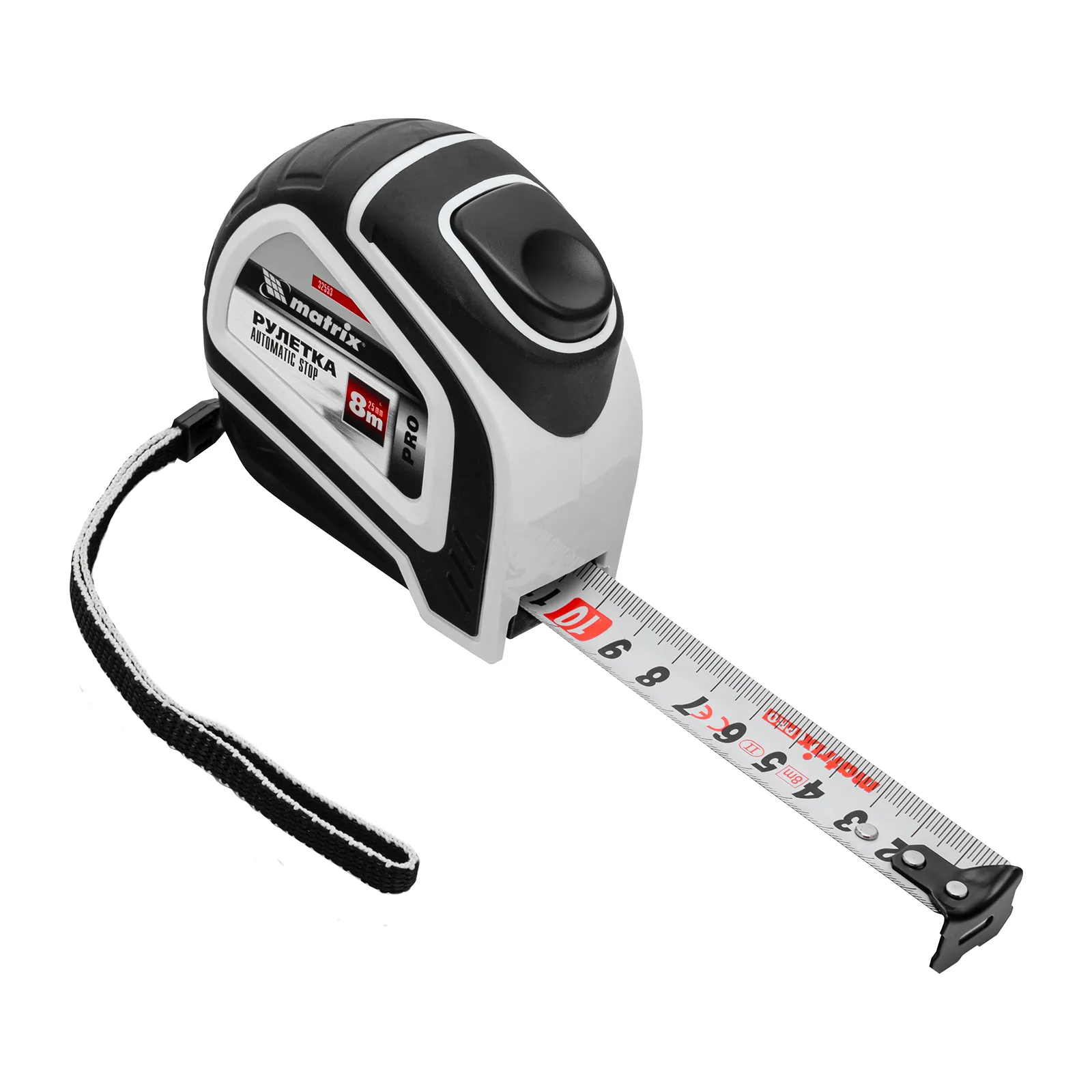 картинка Рулетка Autostop,8 м х 25 мм,двухкомпонентный корпус,автоматическая фиксация,Pro Matrix от магазина Одежда+