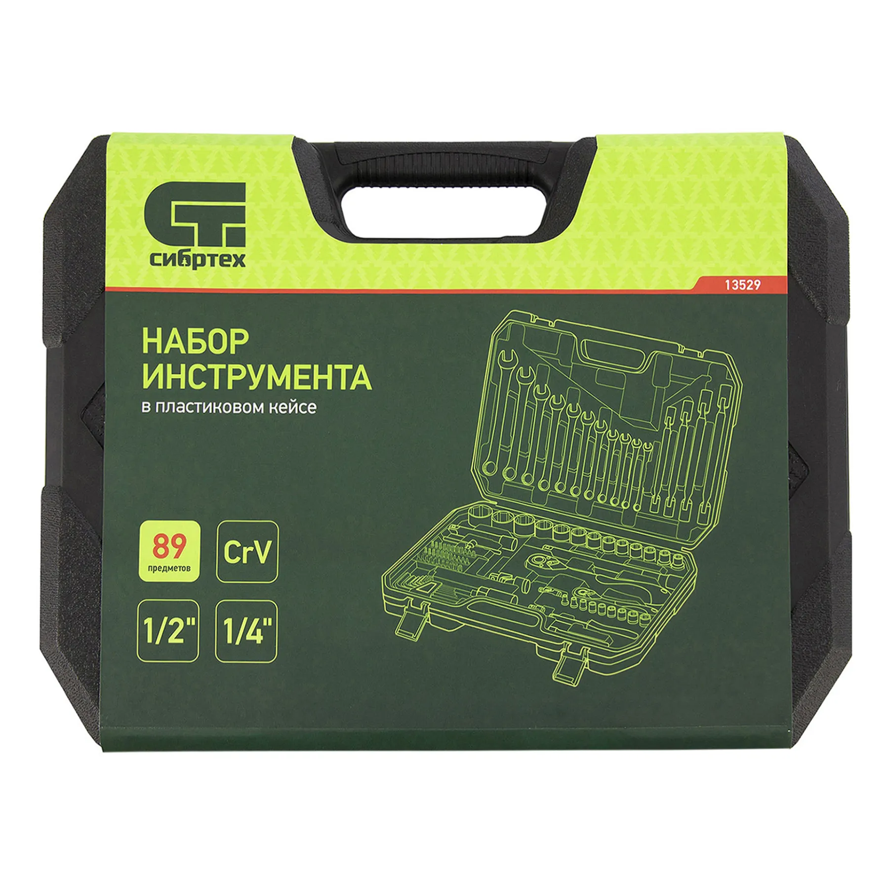 картинка Набор инструментов 89 предметов, CrV 1/2", 1/4" Сибртех от магазина Одежда+