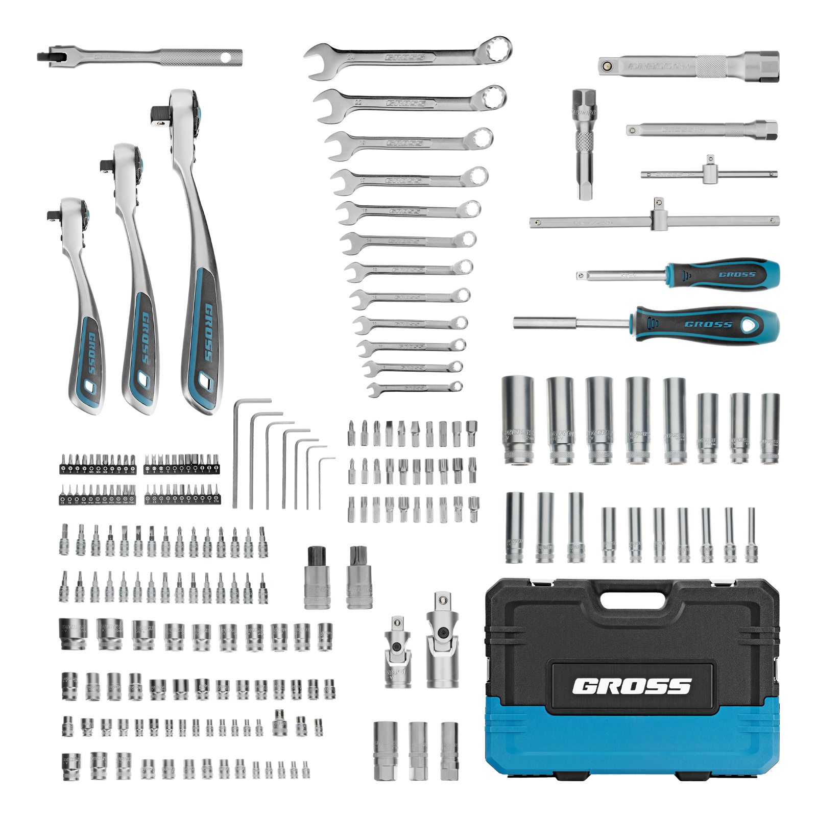 картинка Набор инструментов, 1/2", 3/8", 1/4", CrV, 120 зубьев, 216 предметов Gross от магазина Одежда+
