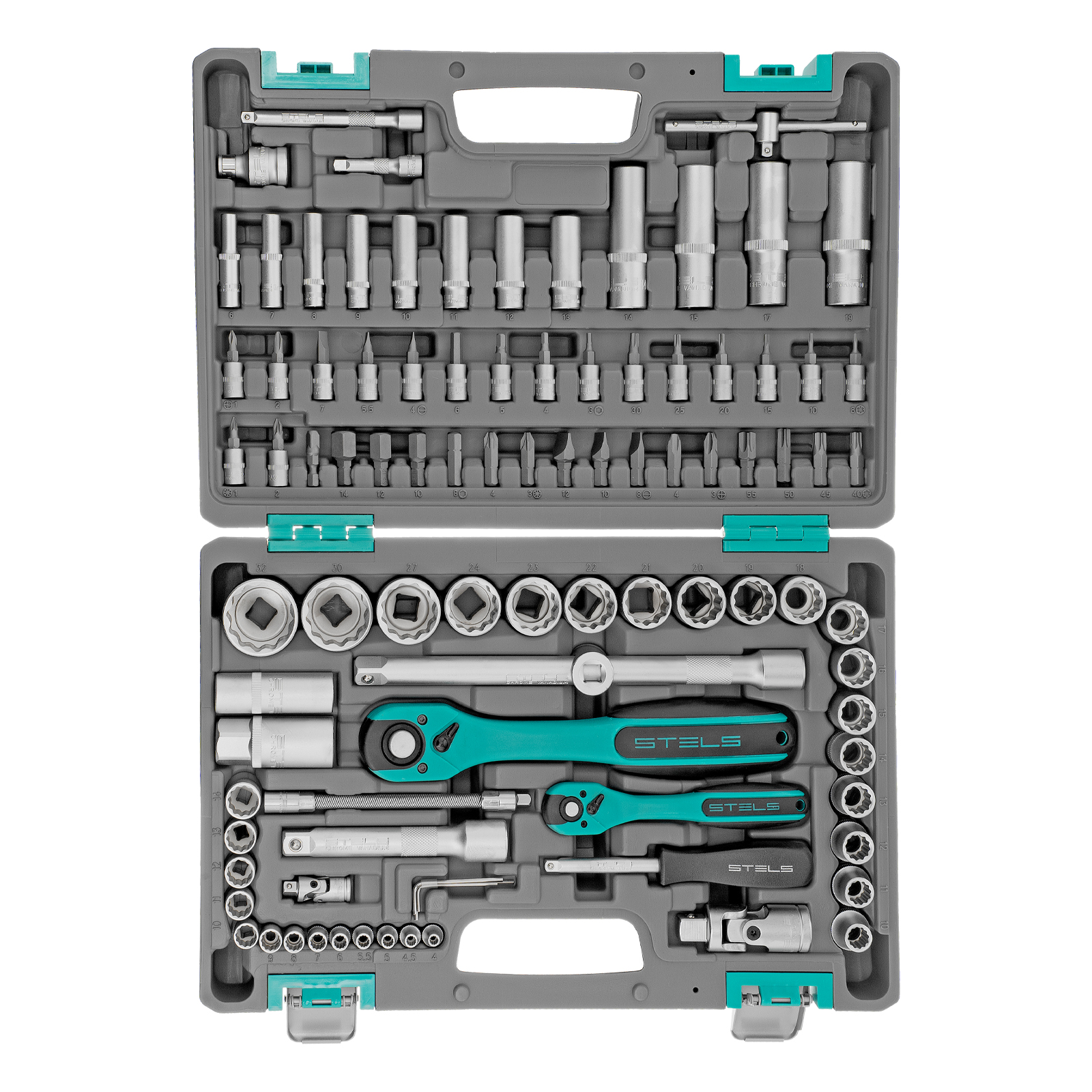 картинка Набор инструментов 1/2", 1/4", CrV, 12 гранные головки, пластиковый кейс, 94 предмета Stels от магазина Одежда+
