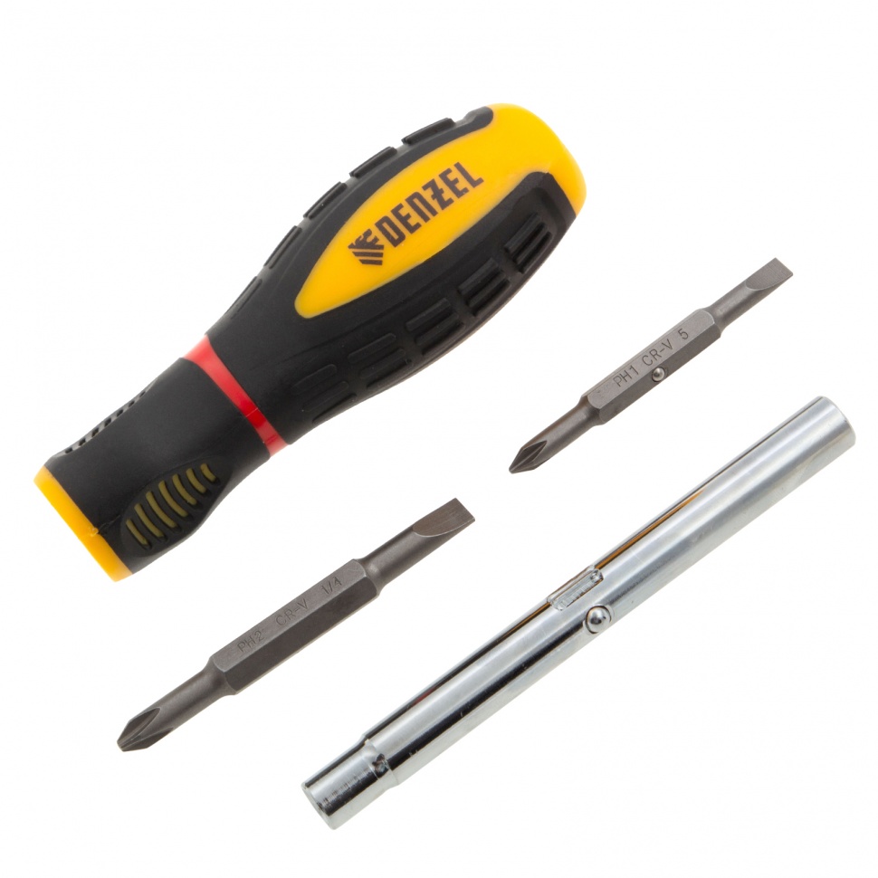 картинка Отвертка комбинированная, SL3/16"-PH1, SL1/4"-PH2, 3-х компонентная рукоятка Denzel от магазина Одежда+