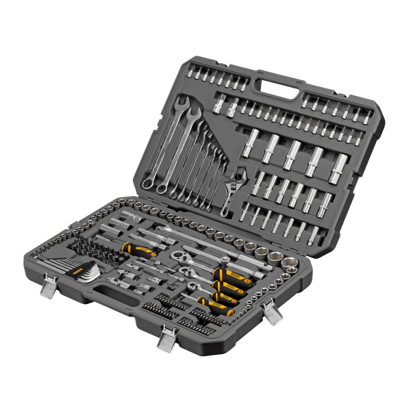 картинка Набор инструментов, 1/2", 1/4", 3/8", CrV, S2, пластиковый кейс, 216 предметов Denzel от магазина Одежда+