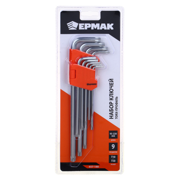 картинка ЕРМАК Набор ключей TORX-профиль 9 пр., T10 - T50, длина 95 - 220мм от магазина Одежда+