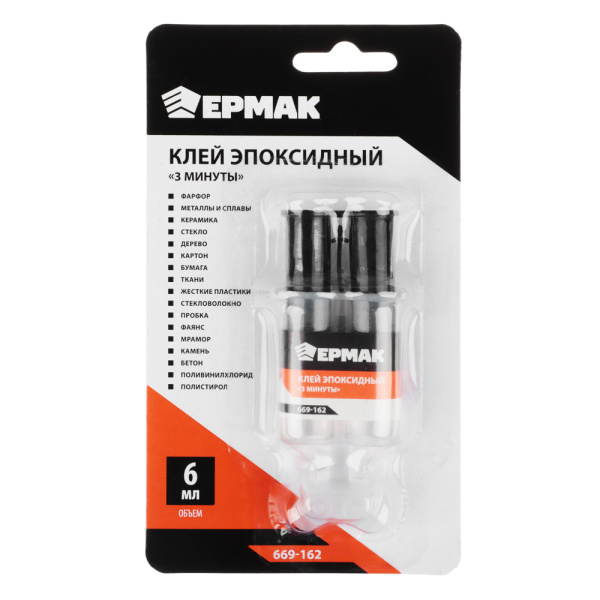 картинка ЕРМАК Клей 3 минуты эпоксидный, бесцветный (смола+отвердитель) 3+3мл, в шприце от магазина Одежда+