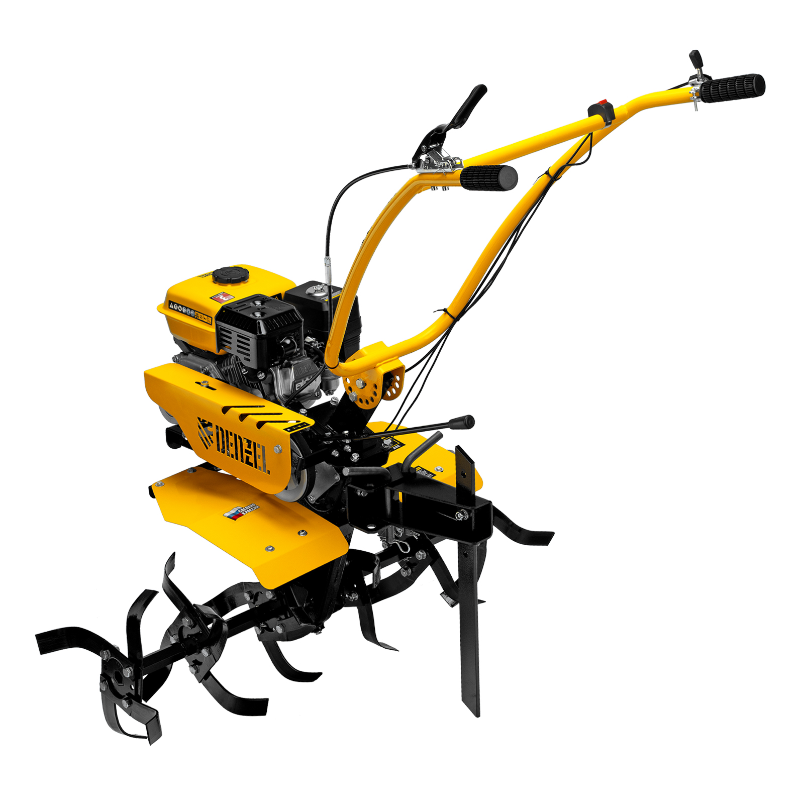 картинка Мотоблок DPT-270SB, 7 л.с., ремен.сцеп, фрез 3х4, ШОМ, без колес, передачи 2В/1Н Denzel от магазина Одежда+