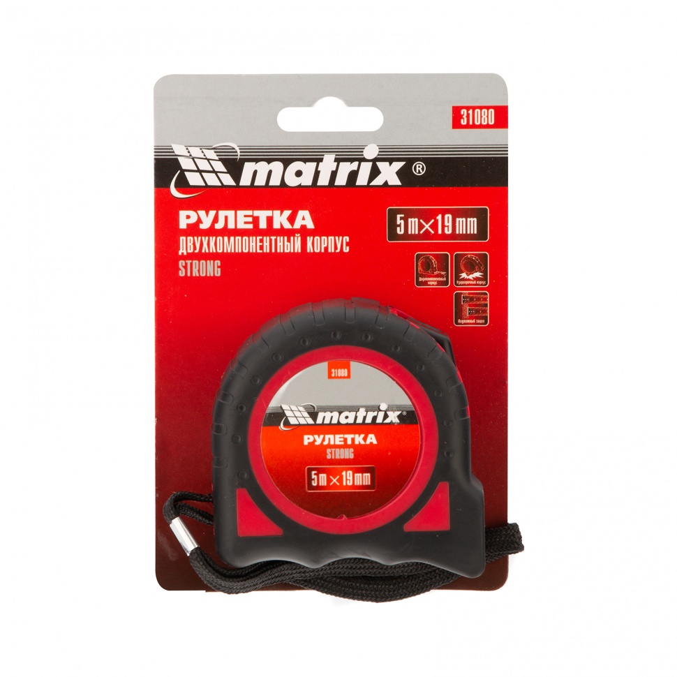 картинка Рулетка Strong,5 м х 19 мм,обрезиненный корпус Matrix от магазина Одежда+