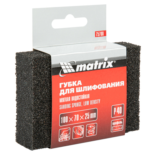 картинка Губка для шлифования, 100 х 70 х 25 мм, мягкая, P 40 Matrix от магазина Одежда+
