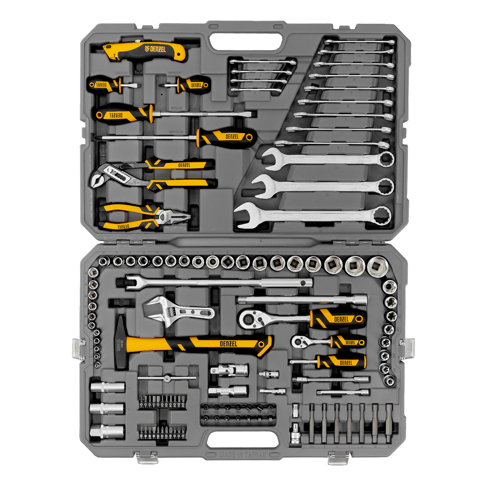 картинка Набор инструментов, 1/2", 1/4", CrV, S2, пластиковый кейс, 122 предмета Denzel от магазина Одежда+