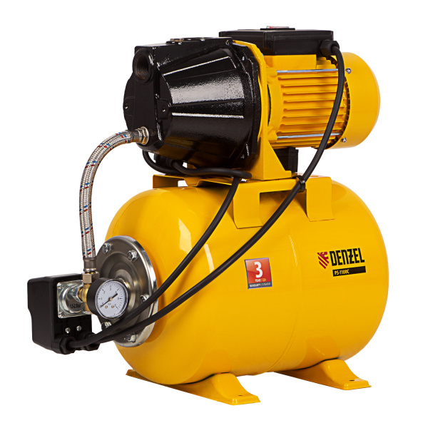 картинка Насосная станция PS1100С, 1100 Вт, 4500 л/ч, ресивер 24 л, подъем 46 м, чугун Denzel от магазина Одежда+