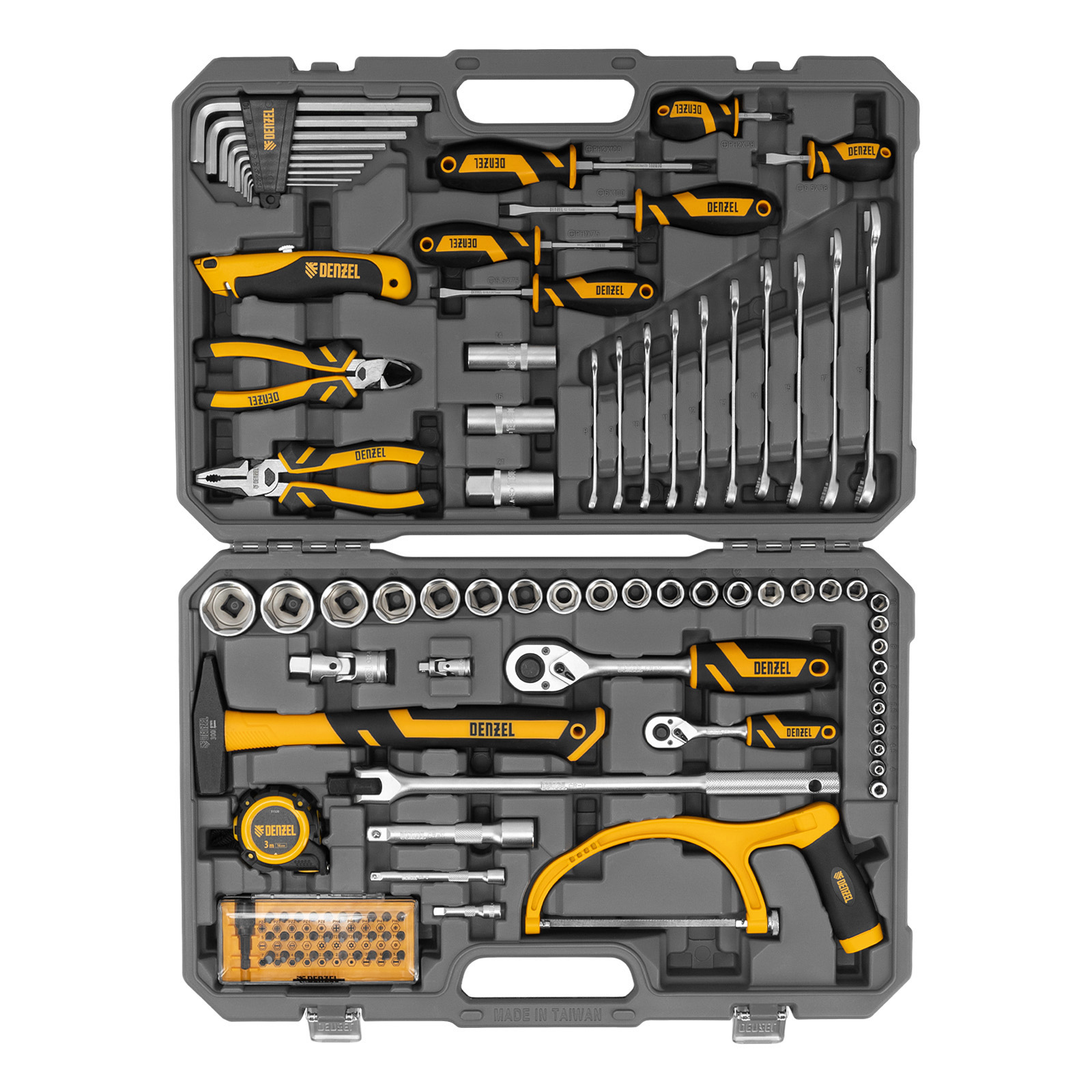 картинка Набор инструментов, 1/2", 1/4", CrV, S2, пластиковый кейс, 100 предметов Denzel от магазина Одежда+