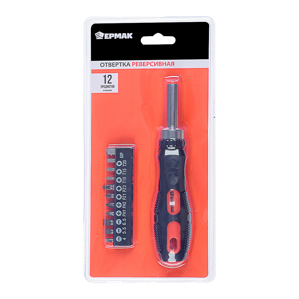картинка ЕРМАК Отвертка реверсив.,адаптер 1/4,биты:SL4,SL5.5,SL6.5,PH1,PH2,PZ1,PZ2,TORX10,TORX15,TORX20,сталь от магазина Одежда+