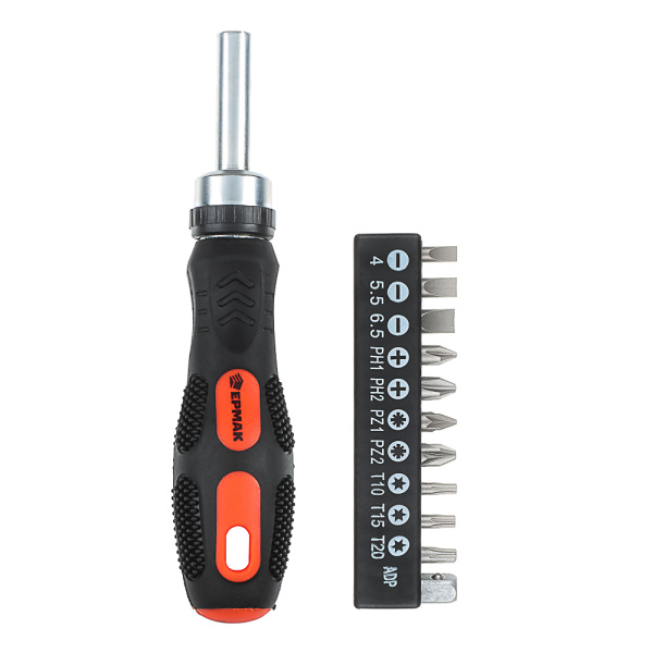 картинка ЕРМАК Отвертка реверсив.,адаптер 1/4,биты:SL4,SL5.5,SL6.5,PH1,PH2,PZ1,PZ2,TORX10,TORX15,TORX20,сталь от магазина Одежда+