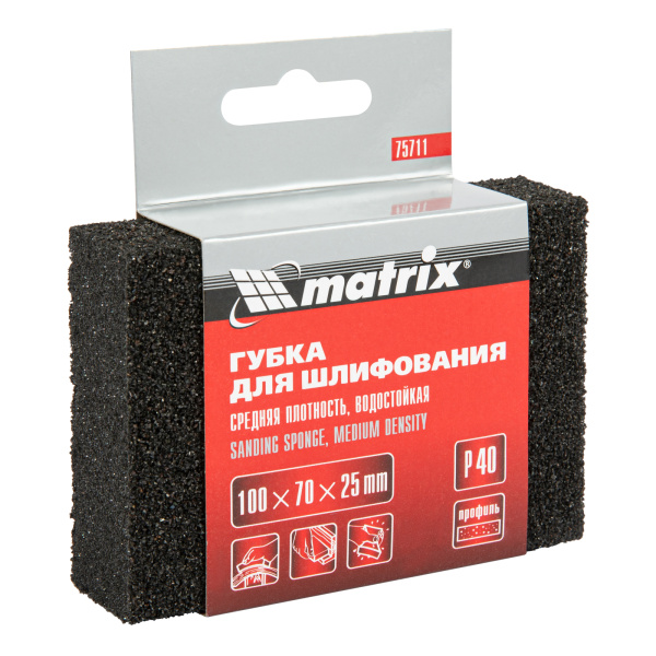 картинка Губка для шлифования, 100 х 70 х 25 мм, средняя плотность, P 40 Matrix от магазина Одежда+