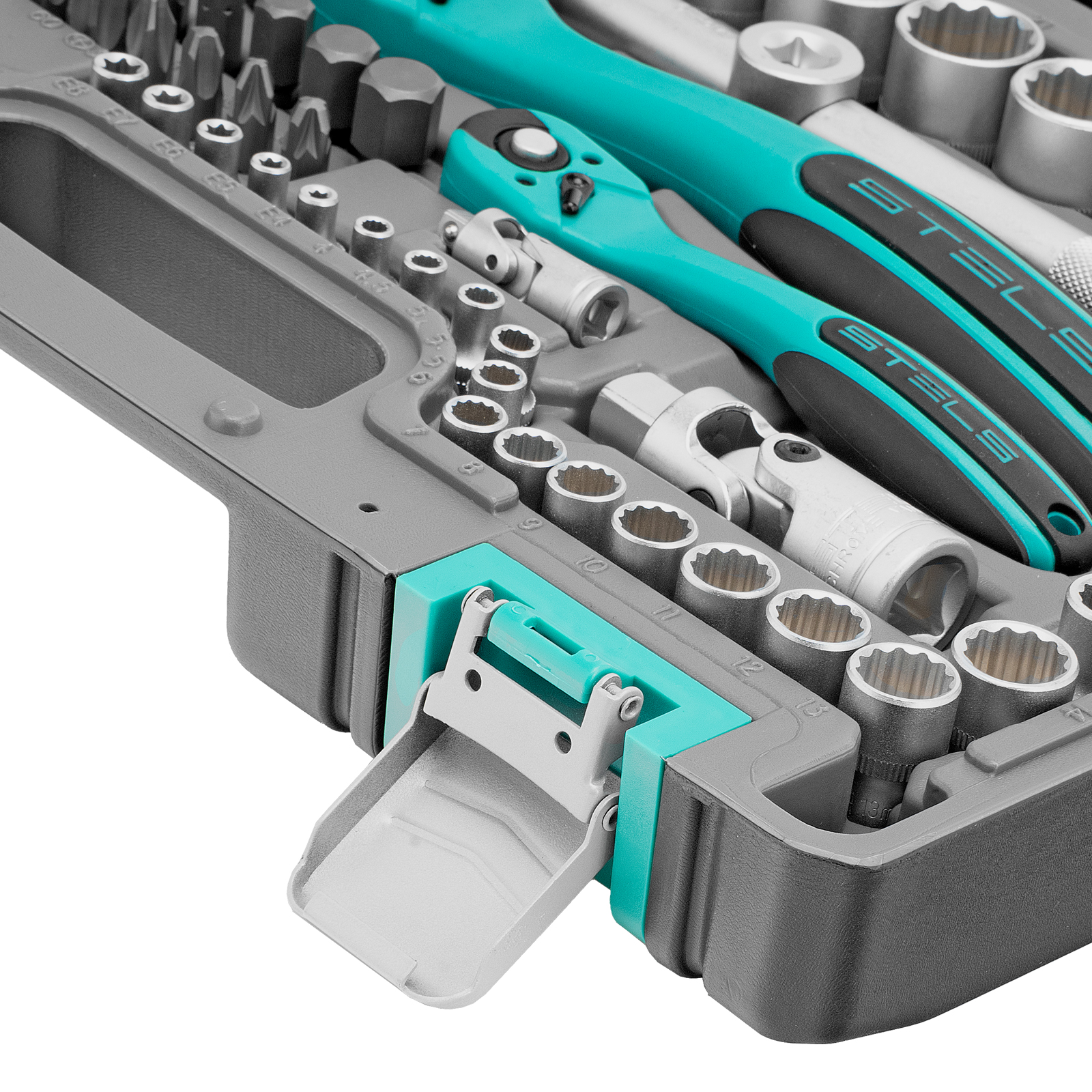 картинка Набор инструментов 1/2", 1/4", CrV, 12 гранные головки, пластиковый кейс, 109 предмета Stels от магазина Одежда+