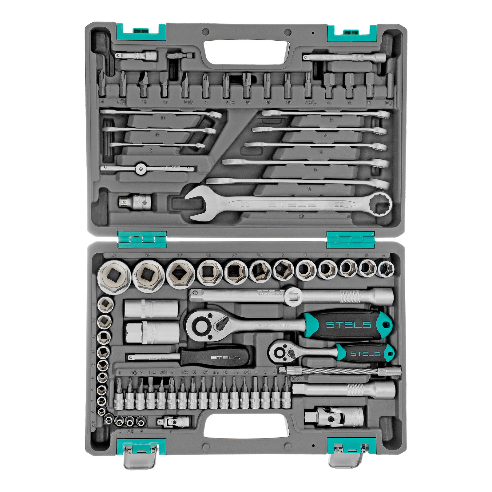 картинка Набор инструментов, 1/2", 1/4", CrV, пластиковый кейс 82 предмета Stels от магазина Одежда+