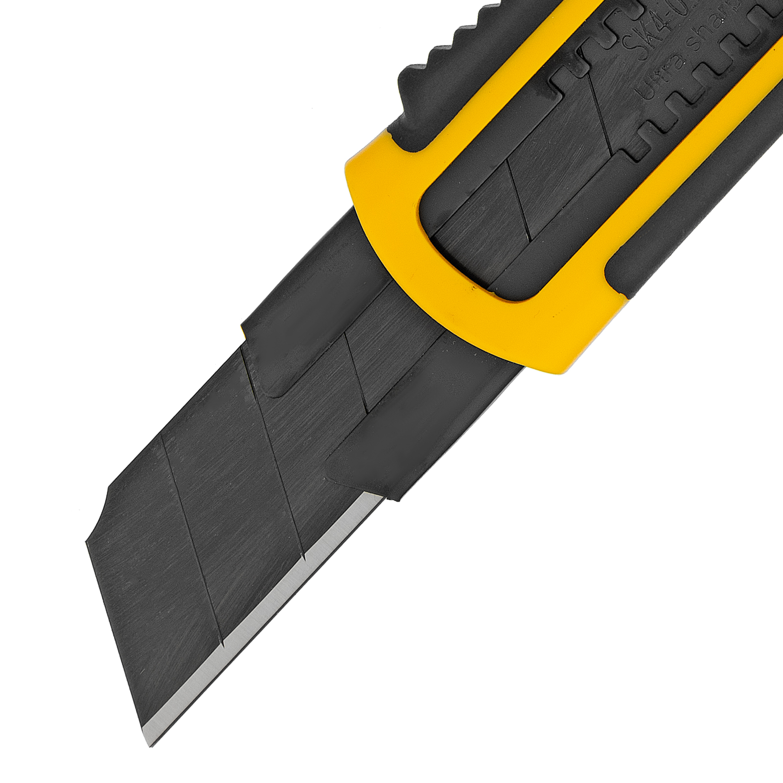 картинка Нож, 25 мм, сменное лезвие, SK4, корпус из ABS + TPR, торцевой зажим Denzel от магазина Одежда+