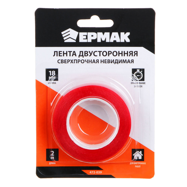 картинка ЕРМАК Лента двусторонняя сверхпрочная невидимая 18мм х 2м от магазина Одежда+