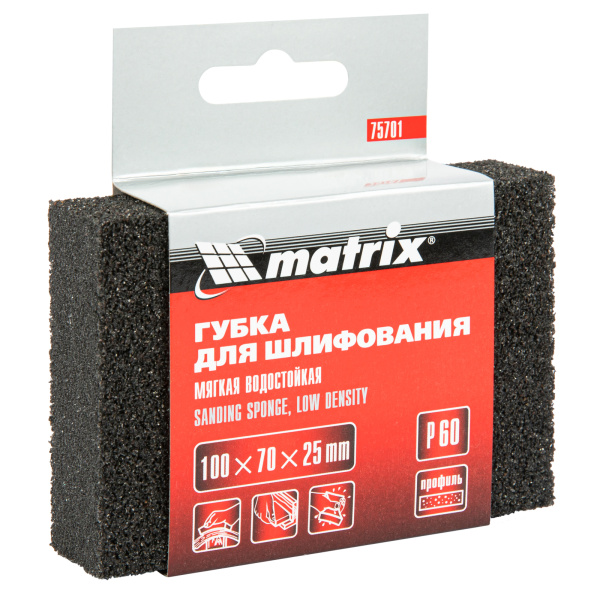 картинка Губка для шлифования, 100 х 70 х 25 мм, мягкая, P 60 Matrix от магазина Одежда+