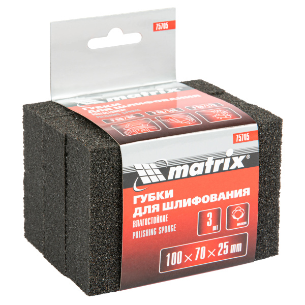 картинка Губка для шлифования, 100 х 70 х 25 мм, мягкая, 3 шт, P 60/80, P 60/100, P 80/120 Matrix от магазина Одежда+
