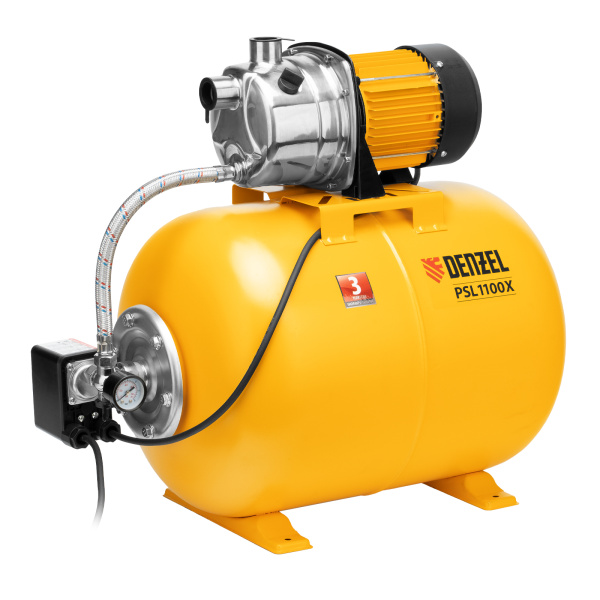 картинка Насосная станция PSL1100X, 1100 Вт, 3600 л/ч, ресивер 50 л, подъем 45 м, нержавейка Denzel от магазина Одежда+