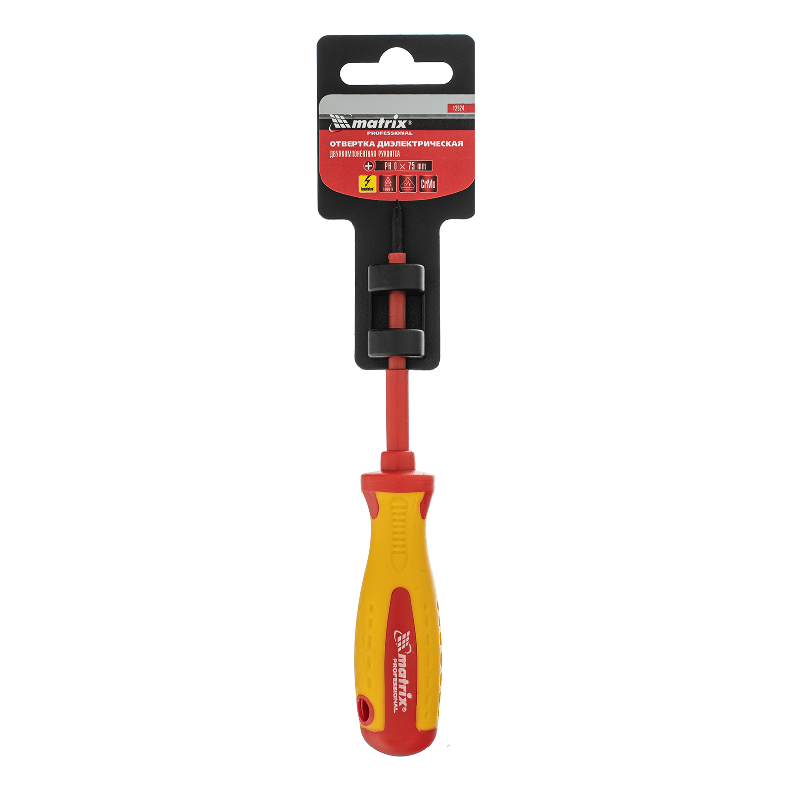 картинка Отвертка Insulated, PH0 x 75 мм, CrMo, до 1000 В, двухкомпонентная рукоятка Matrix Professional от магазина Одежда+