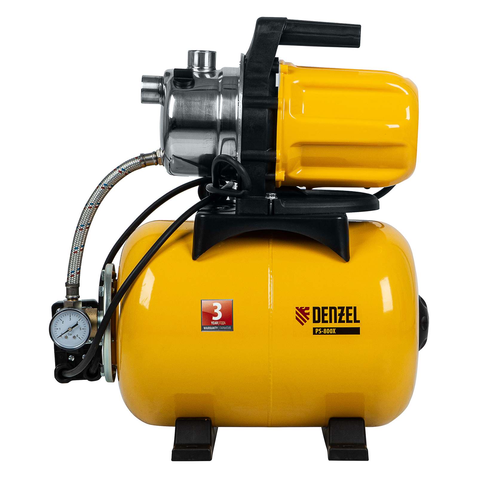 картинка Насосная станция PS800X, 800 Вт, 3200 л/ч, ресивер 24 л, подъем 38 м, нержавейка Denzel от магазина Одежда+