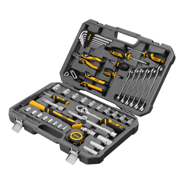 картинка Набор инструментов, 1/2", 1/4", CrV, S2, пластиковый кейс, 64 предмета Denzel от магазина Одежда+