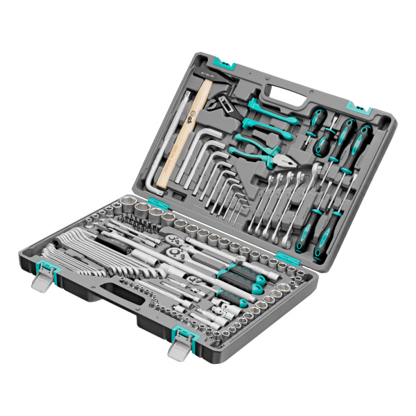 картинка Набор инструментов, 1/2",3/8", 1/4", CrV, пластиковый кейс 142 предмета Stels от магазина Одежда+