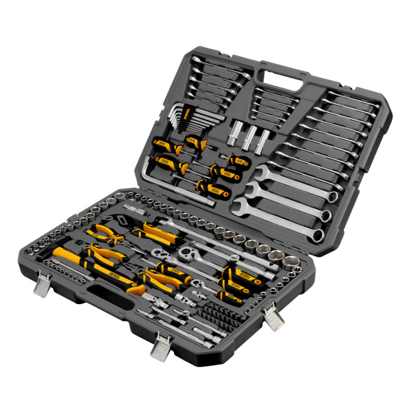 картинка Набор инструментов, 1/2", 1/4", 3/8", CrV, S2, пластиковый кейс, 144 предмета Denzel от магазина Одежда+