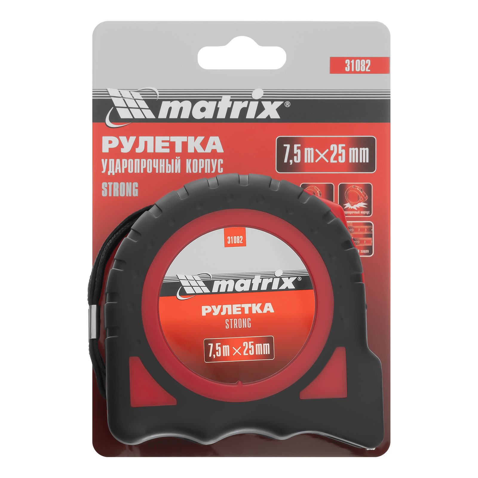 картинка Рулетка Strong,7,5 м х 25 мм,обрезиненный корпус Matrix от магазина Одежда+