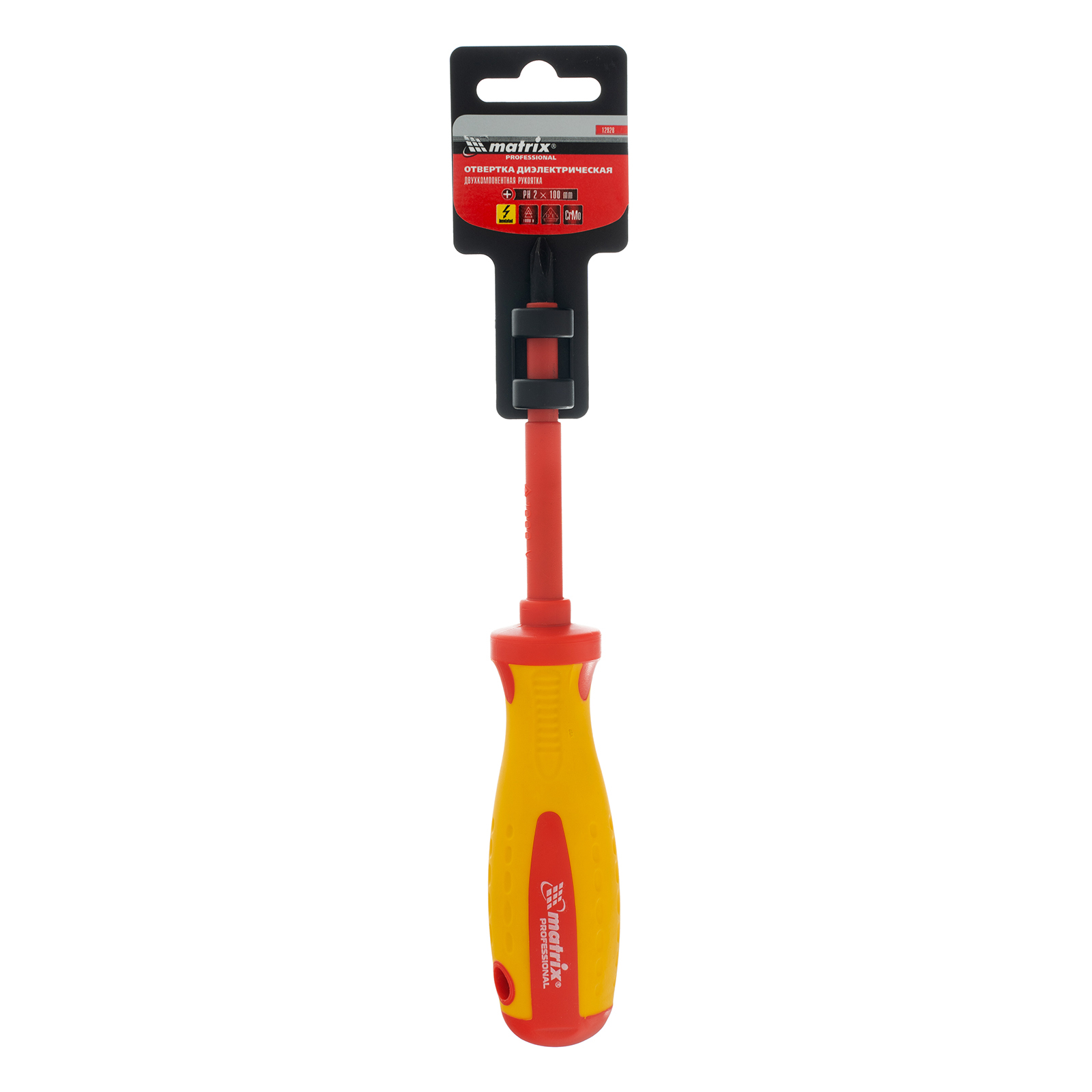 картинка Отвертка Insulated, PH2 x 100 мм, CrMo, до 1000 В, двухкомпонентная рукоятка Matrix Professional от магазина Одежда+