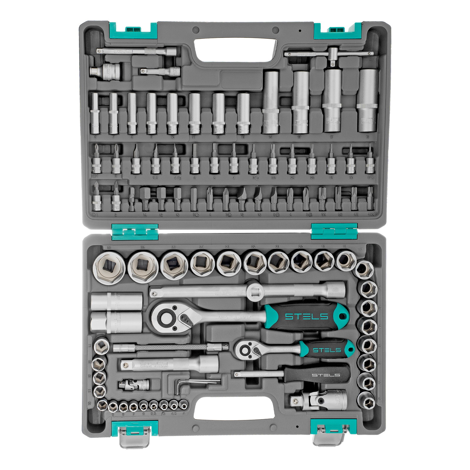 картинка Набор инструментов, 1/2", 1/4", CrV, пластиковый кейс 94 предмета Stels от магазина Одежда+