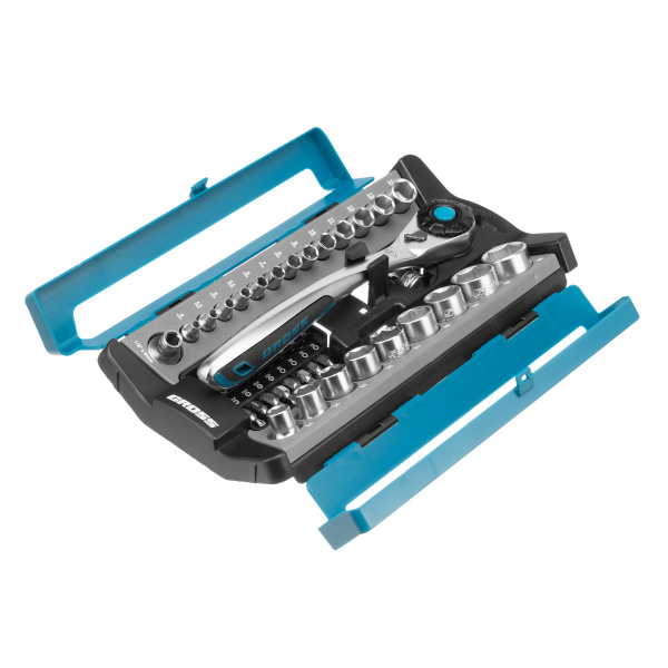картинка Набор торцевых головок, трещотка 120 зубьев, 1/2", 1/4", CrV, 41 предмет Gross от магазина Одежда+