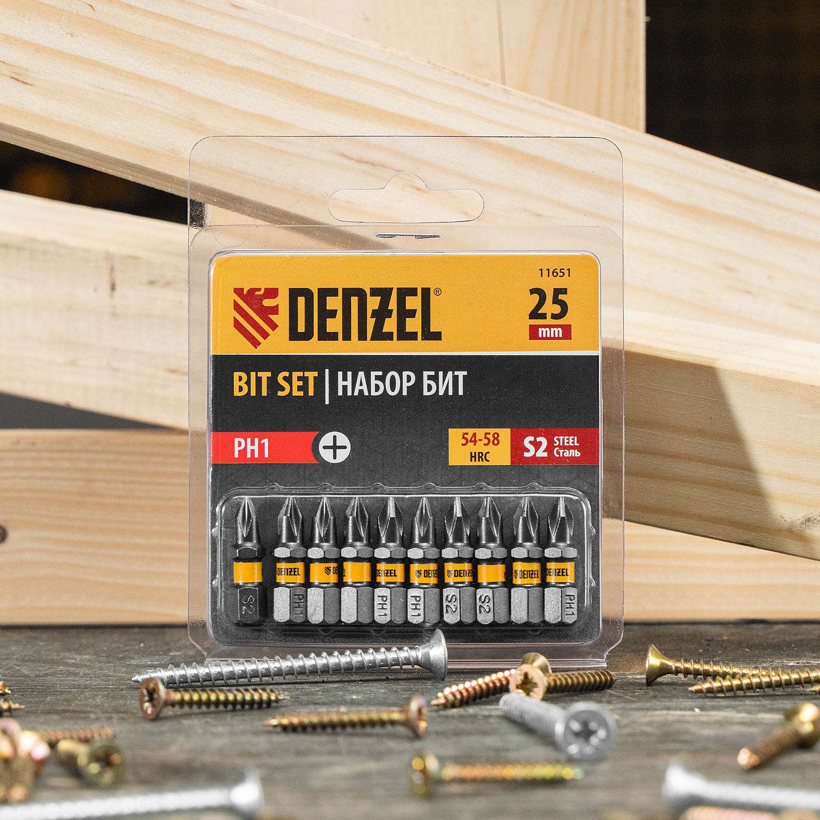 картинка Бита PH1х25, сталь S2, шестигранный профиль, 10 шт. Е 6,3 Denzel от магазина Одежда+