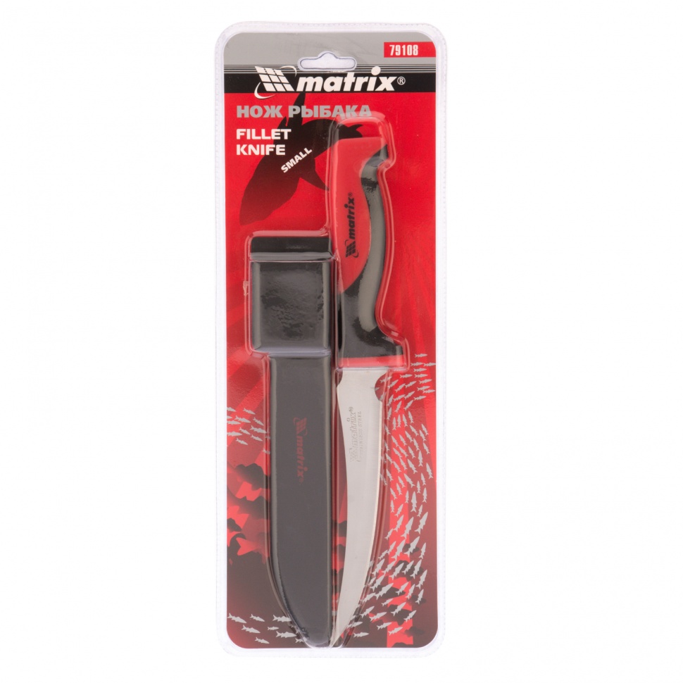 картинка Нож рыбака "FILLET KNIFE" small, 150 мм, двухкомпонентная рукоятка, пластиковые ножны Matrix Kitchen от магазина Одежда+