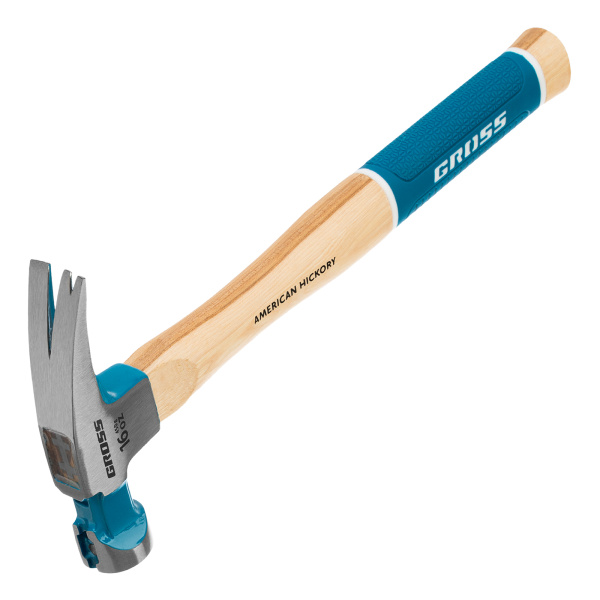 картинка Молоток-гвоздодер, 450 г, угол 75, магнит, обрезиненная рукоятка American hickory GROSS от магазина Одежда+