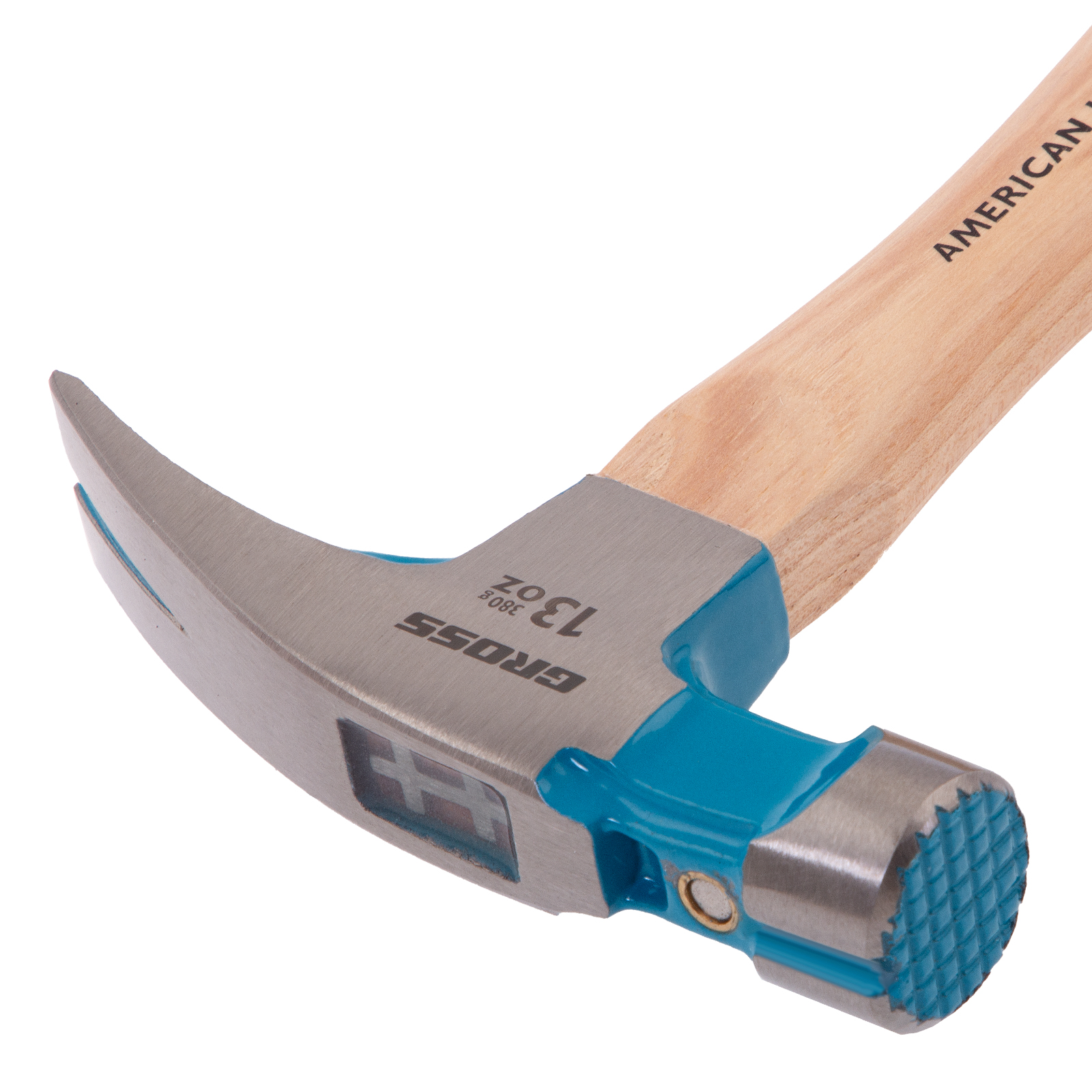 картинка Молоток-гвоздодер, 380 г, угол 75, магнит, обрезиненная рукоятка AMERICAN HICKORY GROSS от магазина Одежда+
